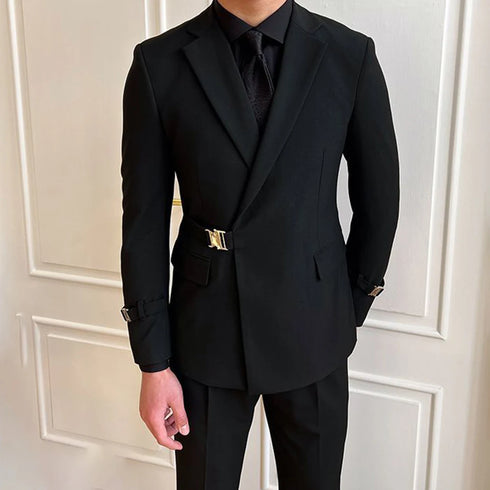 Elegant Double Breasted Black Suit Jacket for Men - Formal Business Attire